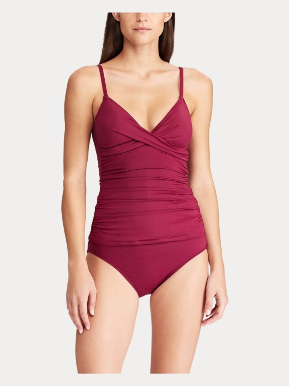 NEW! Lauren Ralph Lauren Womens 10 Slimming Ruched Tankini Top & Bottom NWT $145 - Picture 2 of 7
